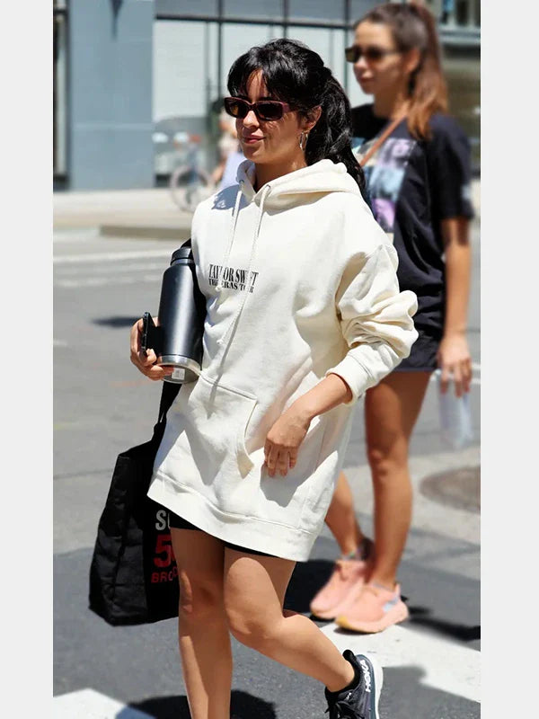 Camila Cabello Gets Sporty in Taylor Swift The Eras Tour White Oversized Hoodie