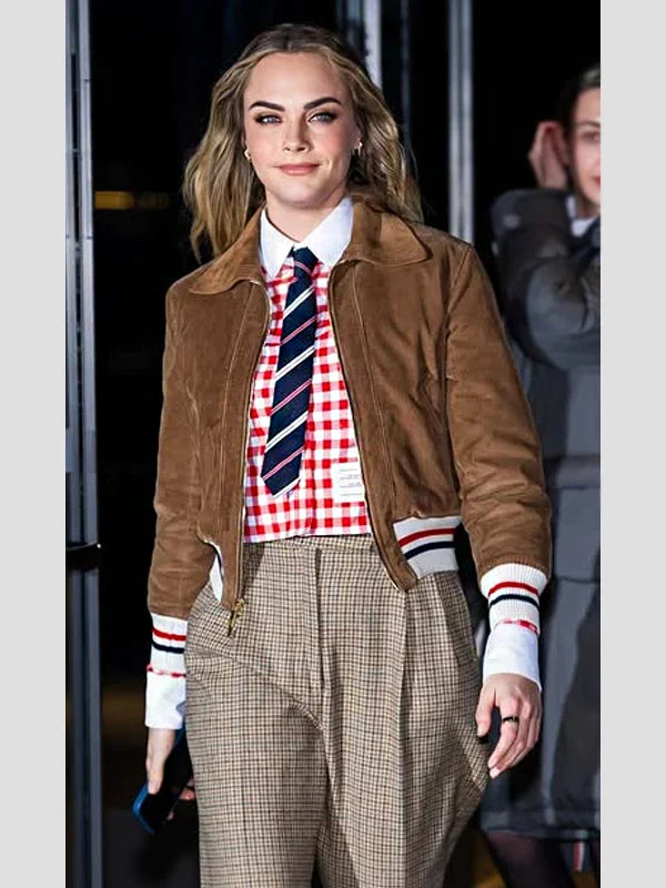 Cara Delevingne Thom Browne show Corduroy Jacket Brown