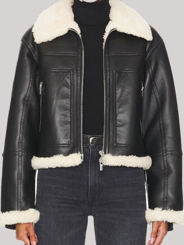 Carra Patterson Elsbeth Season 2 Kaya Blanke Black Leather Sherpa 
 Jacket