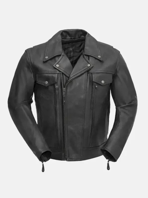 Caven Black Motorcycle Leather Jacket Front