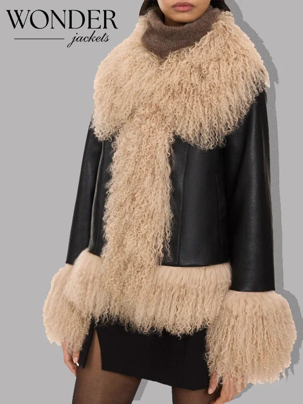 Charlotte Simone Taylor Swift Black Leather Fur Coat Jacket