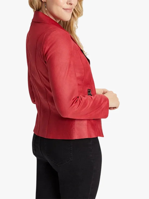 Cherry Rush Vex Zipper-Trim Women Red Leather Jacket