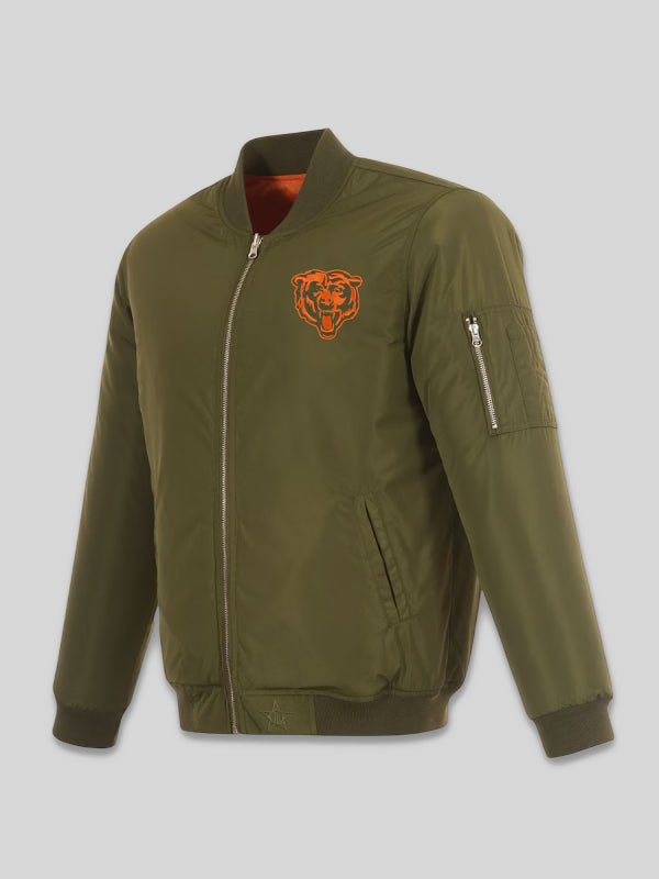 Chicago Bears Reversible Bomber Olive Jacket