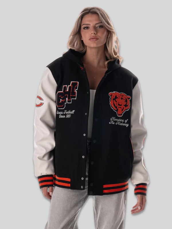 Chicago Bears The Wild Collective Hooded Varsity Black Jacket

