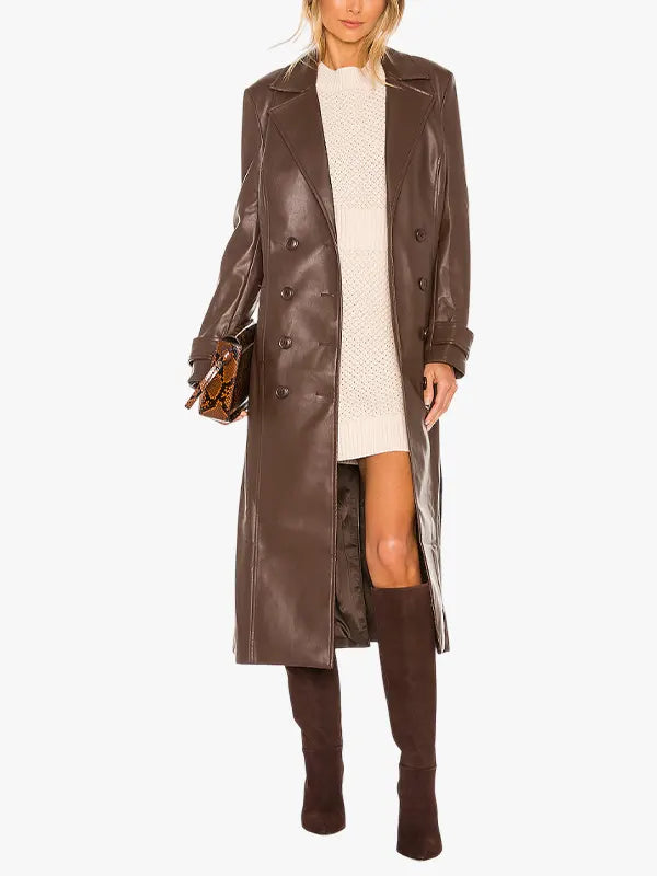 Chocolate Faux Leather Trench Coat