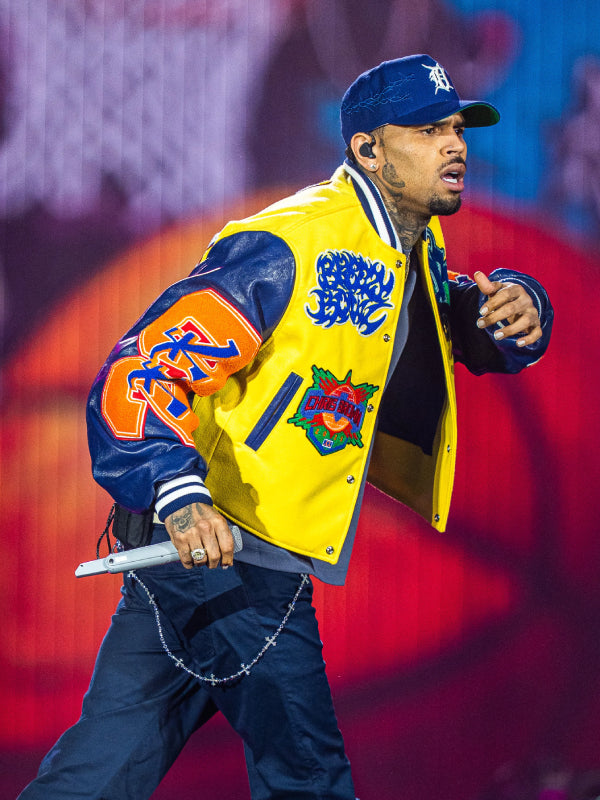 Chris Brown Breezy Bowl Yellow Blue  Varsity Jacket