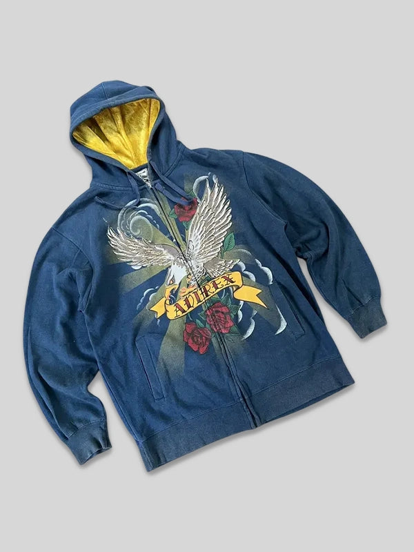 Christian Audigier Eagle & Roses Blue Hoodie