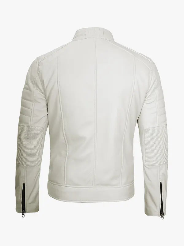 Classic Off White Café Racer Leather Jacket Men’s