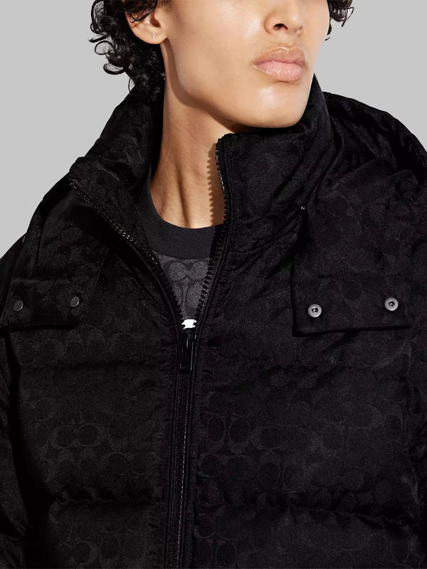 Coach Signature Black Hooded Puffer Jacket