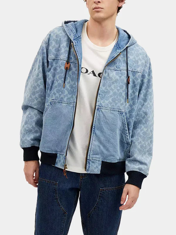 Coach Signature Denim Zip Up Hoodie