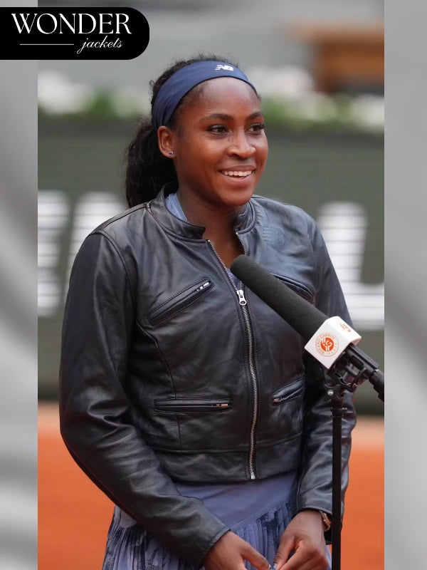 Coco Gauff Black Leather Jacket