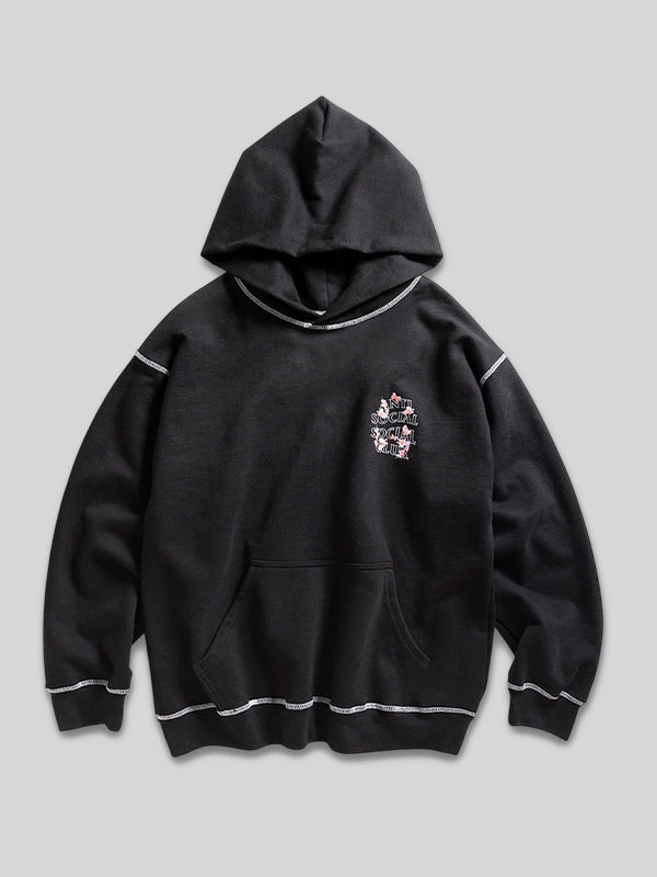 Contrast Stitch Black Hoodie 