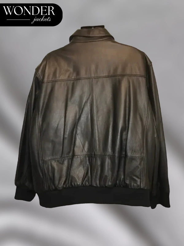Croft and Barrow Mens Black Leather Bomber Aviator Jacket