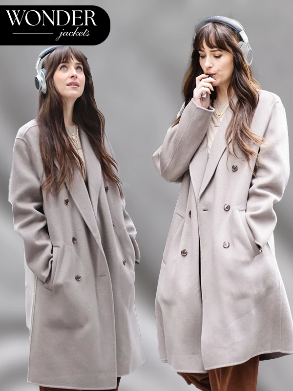 Dakota Johnson Verity Set Appearance Lowen Ashleigh Grey Wool Coat