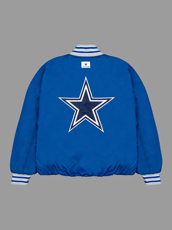 Dallas Cowboys GOLF WANG Blue Satin Bomber Jacket