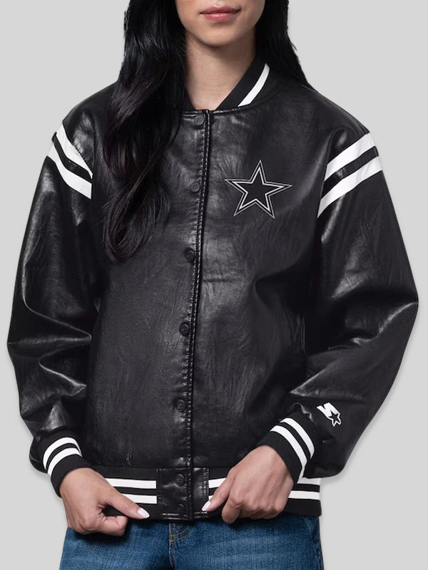 Dallas Cowboys Vegan Leather Varsity Black Jacket