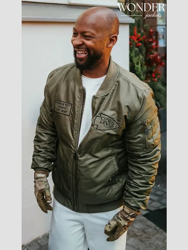 Dante Hall Chiefs Military Green Bomber Jacket