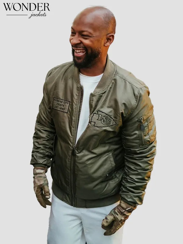 Dante Hall Kansas City Chiefs Military Green Bomber Jacket