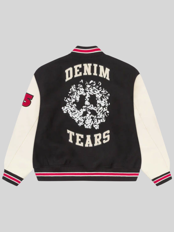 Denim Tears Peace Wreath Varsity Jacket Black And White