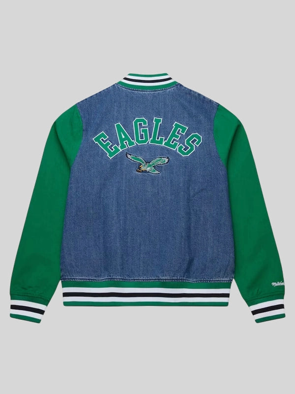 Demin Philadelphia Eagles Kelly Green Varsity Jacket

