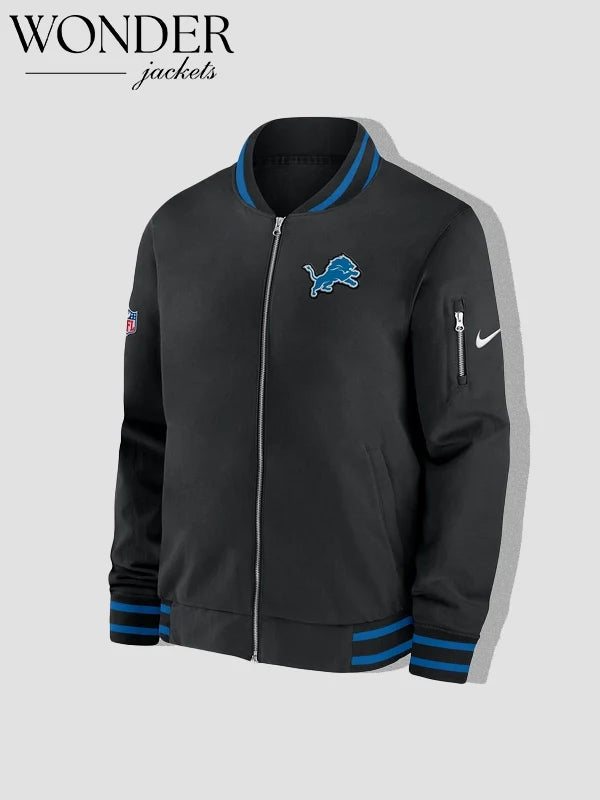 Detroit Lions Nike 2024 NFL Sideline Black Bomber Jacket