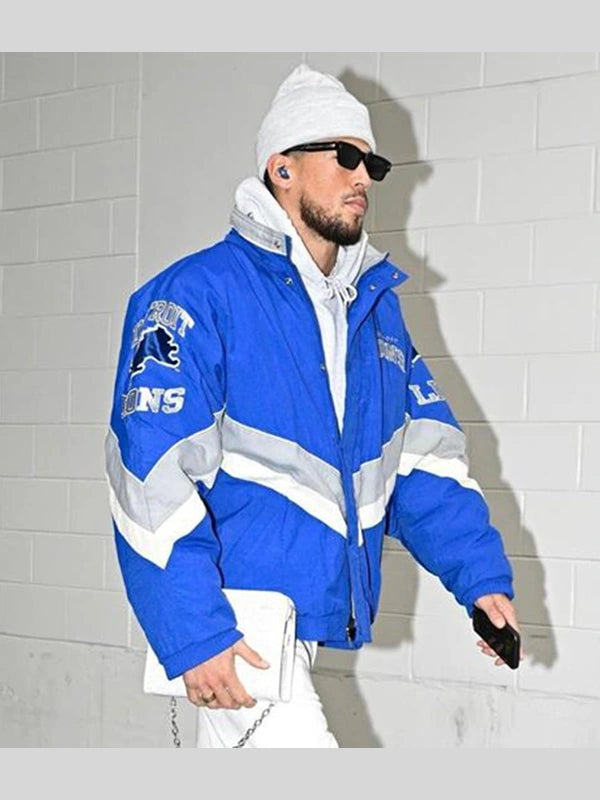 Devin Booker Detroit Lions Blue and Grey Jacket