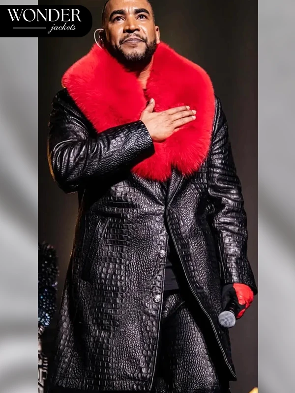 Don Omar Auditorio Banamex Faux Fur Black Leather Coat