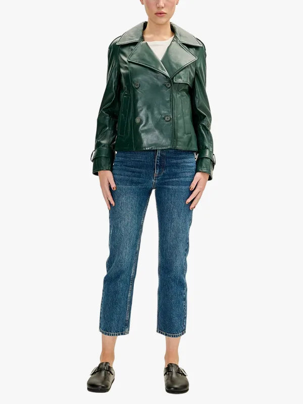 Double Breasted Short Trench Green Jacket