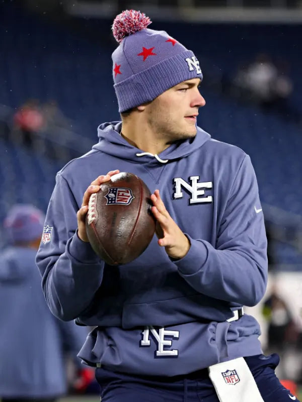 Drake Maye Patriots Rivalries Storm Blue Sideline Hoodie