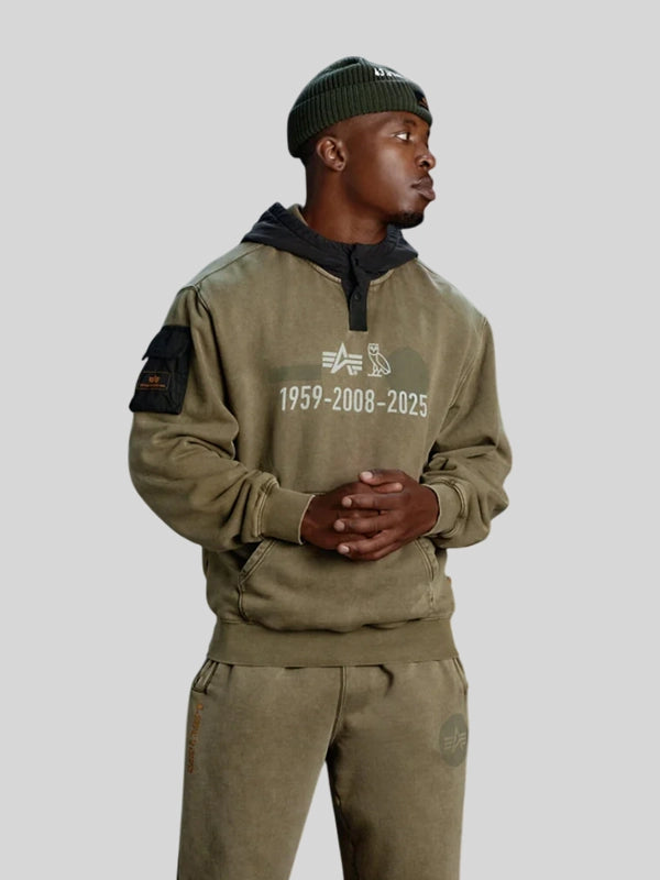 Drake OVO x Alpha Industries Garment Dye Sweatshirt Hoodie In Green