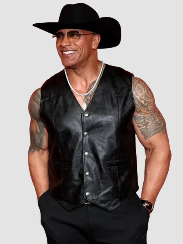 Dwayne Johnson GQ’s Men of the Year Party Black Leather Vest