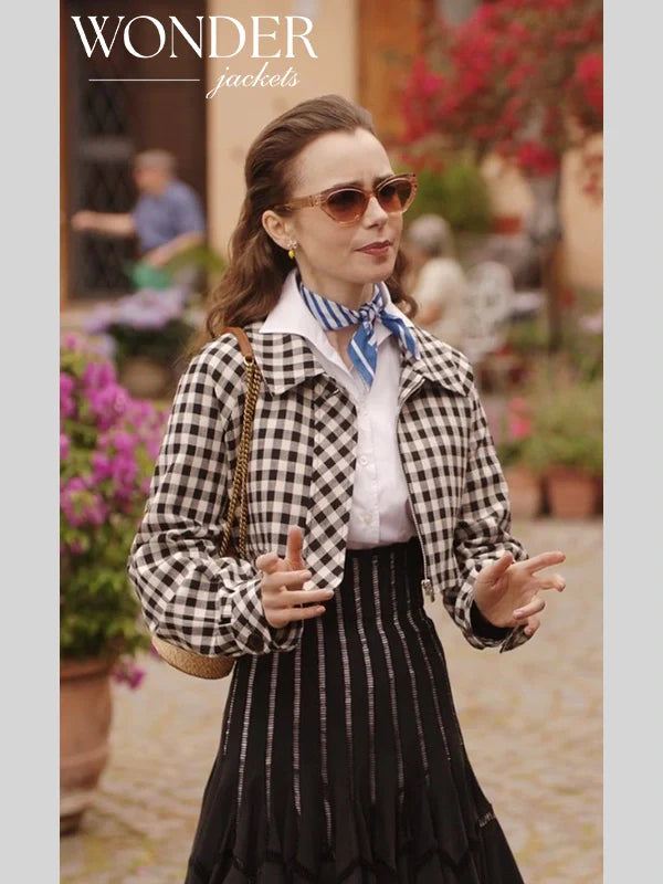 Emily in Paris Plaid Cropped Jacket Lily Collins