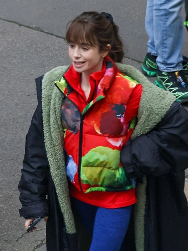 Emily-in-Paris-S04-Lily-Collins-Red-Puffer-Vest