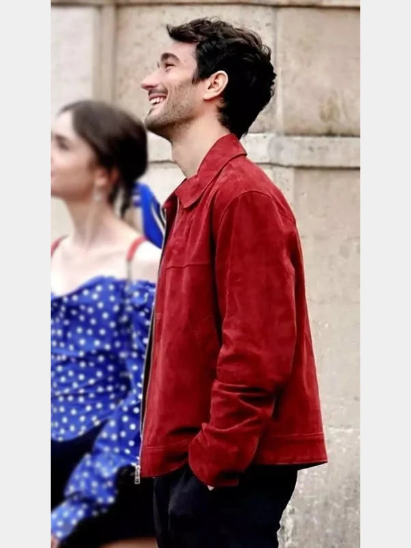 Emily in Paris S04 Marcello Red Suede Leather Jacket