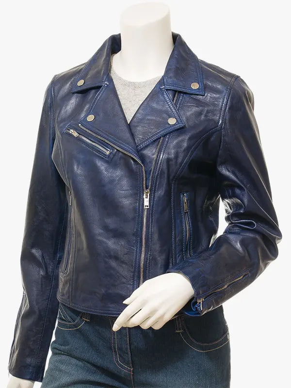 Ensley Womens Biker Jacket Blue
