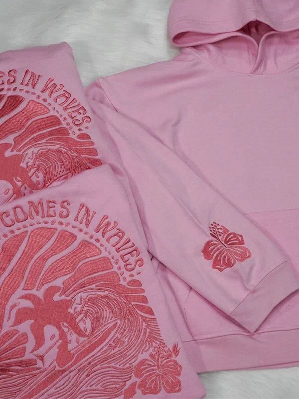 Everything Comes In Waves Pink Hoodie