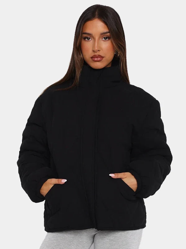 Extra Attention White Fox Puffer Black Jacket