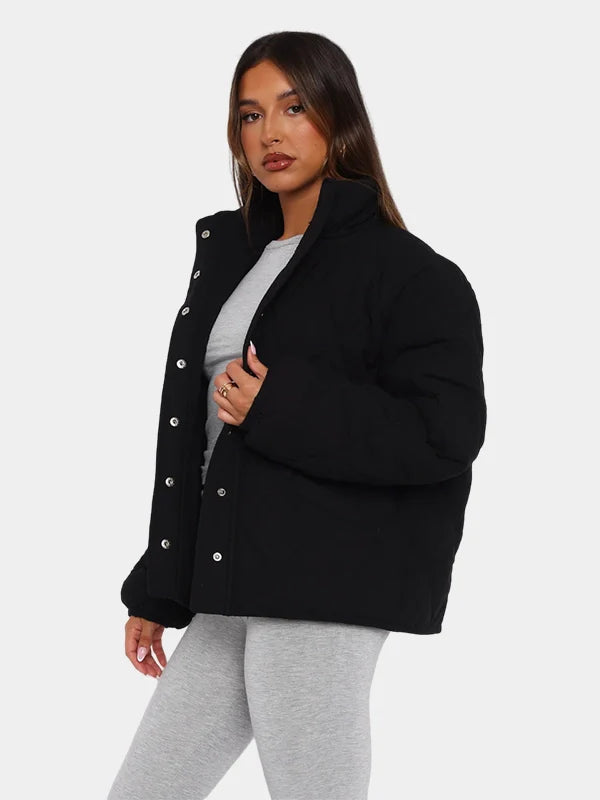 Extra Attention White Fox Puffer Jacket Black