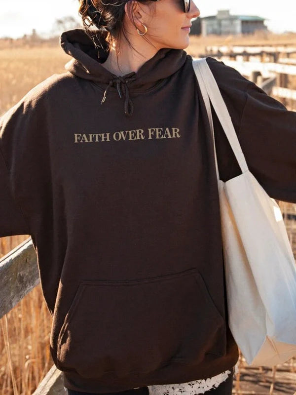 Faith Over Fear Brown Pullover Hoodie