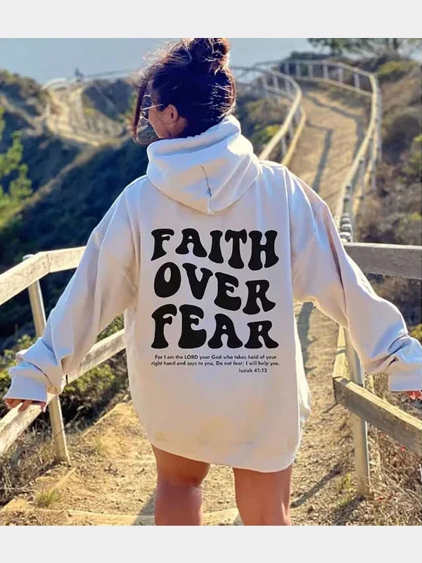 Faith Over Fear Oversized White Hoodie