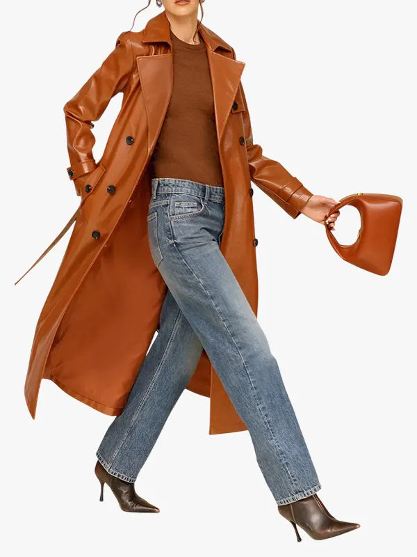 Faux-Ever Leather Belted Trench Coat Glazed