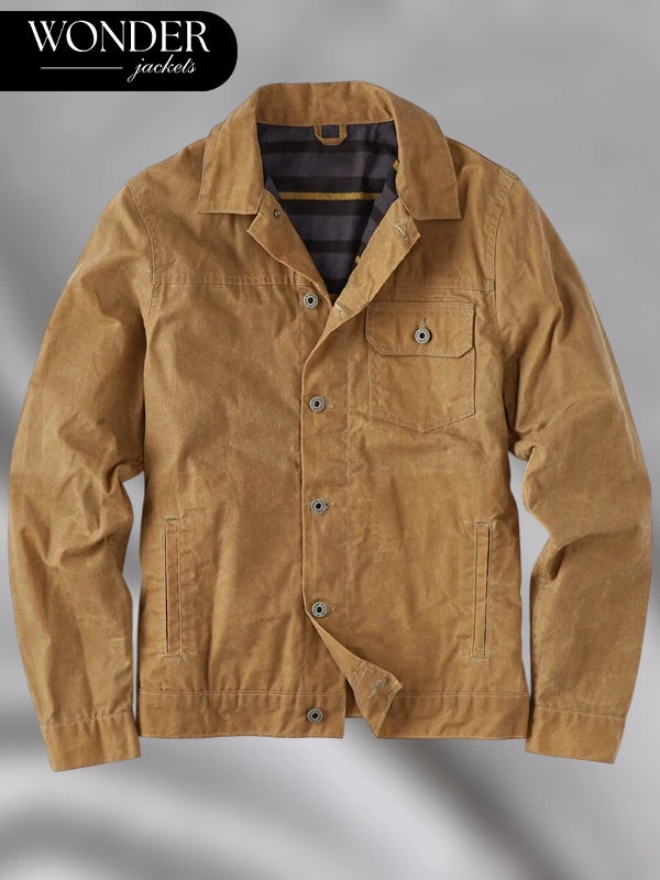 Flint And Tinder Flannel Lined Waxed Trucker Jacket