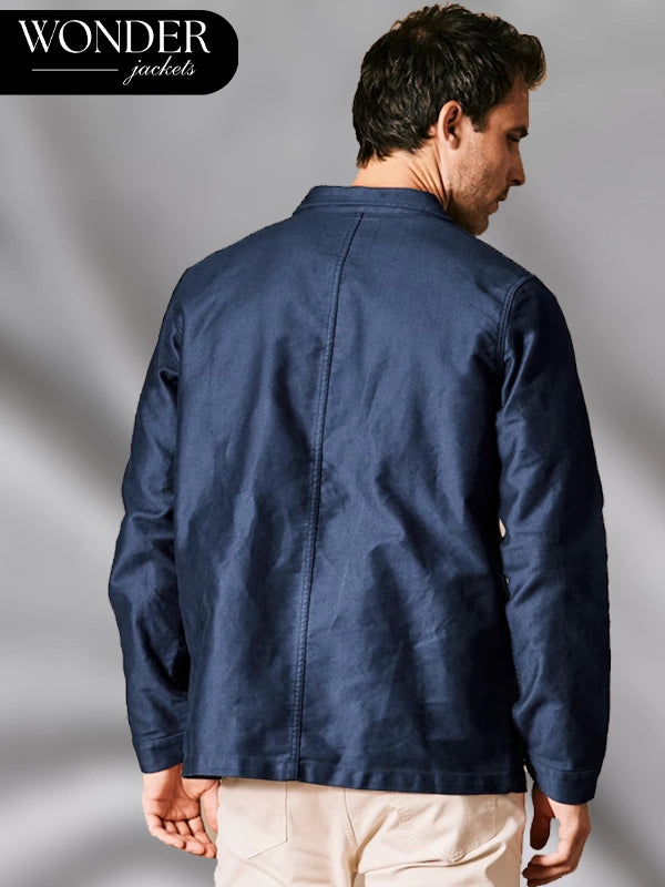 French Moleskin Blue Work Jacket Le Mont St Michel