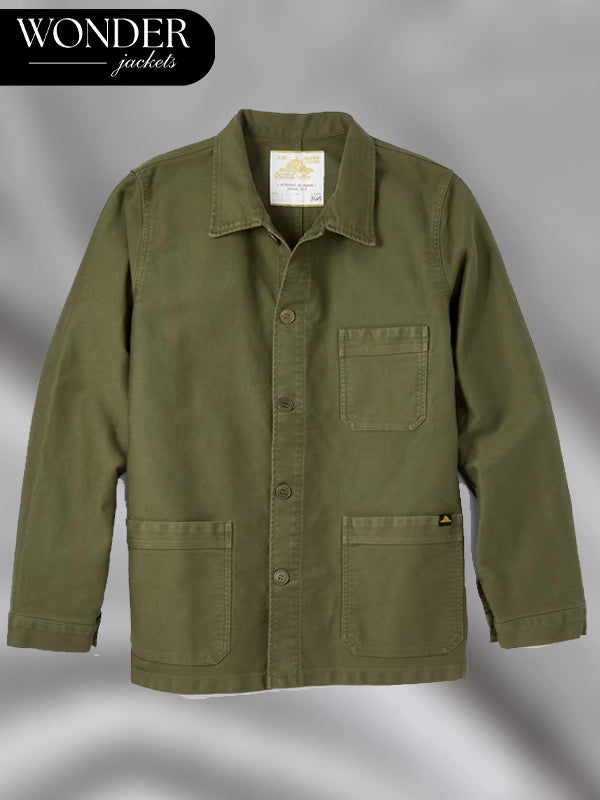 French Moleskin Khaki Work Jacket Le Mont St Michel
