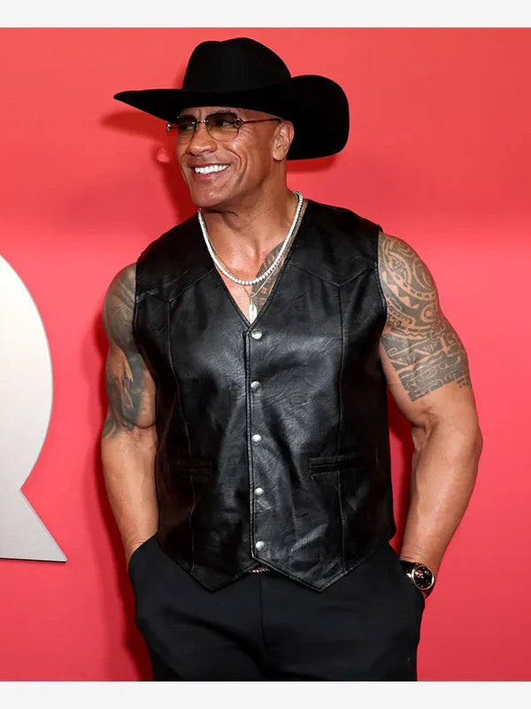 GQ’s Men of the Year Party Dwayne Johnson Leather Black Vest