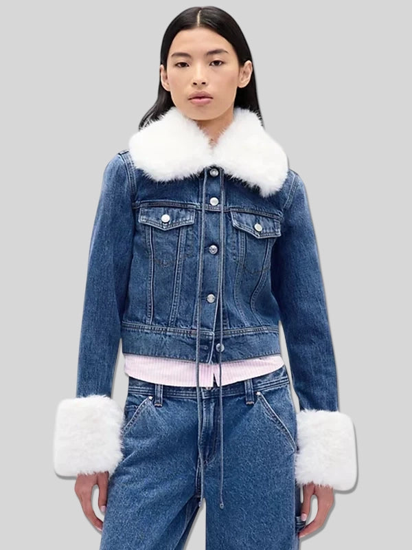 Gap-C3 97 Sandy Liang Crop Denim Jacket In Blue