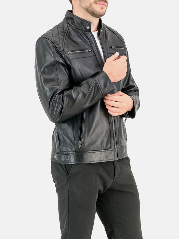 George Waters Black Leather Padded Style Jacket