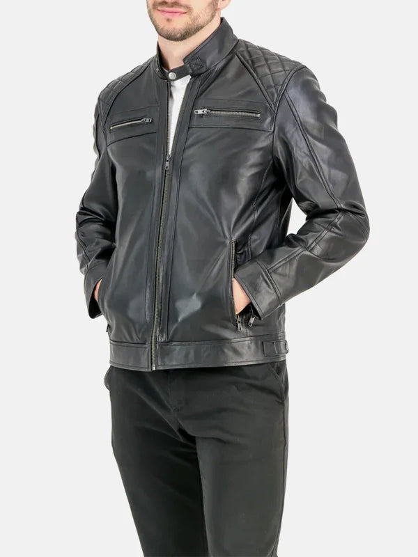 George Waters Black Padded Leather Jacket