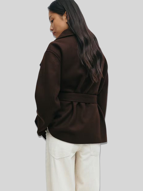 Gina Tricot High Neck Short Jacket Brown