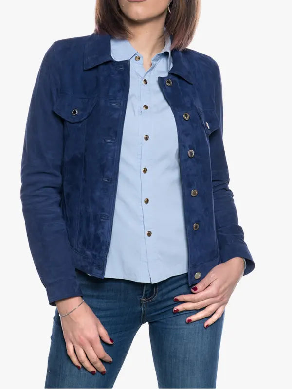 Giusy Women's Genuine Blue Suede Leather Jacket